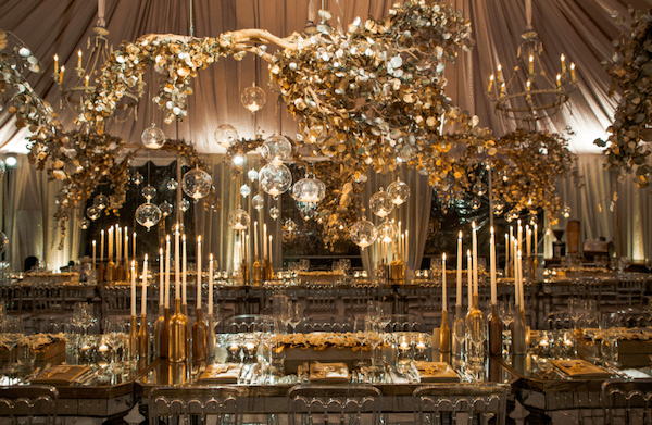 Fabulous metallic tones and glass balls create a luxurious event Image provided by White Lilac Event Design